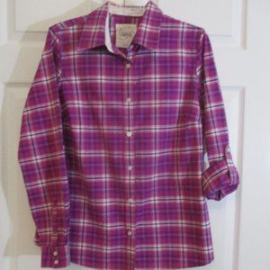 Izod Western Style Pearl Button Plaid Shirt sz L Pink Purple